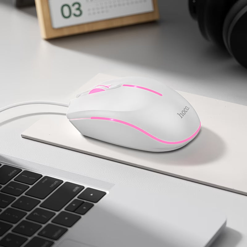 Gamingmus med kabel USB HOCO GM37, RGB, 2400DPI, Hvid