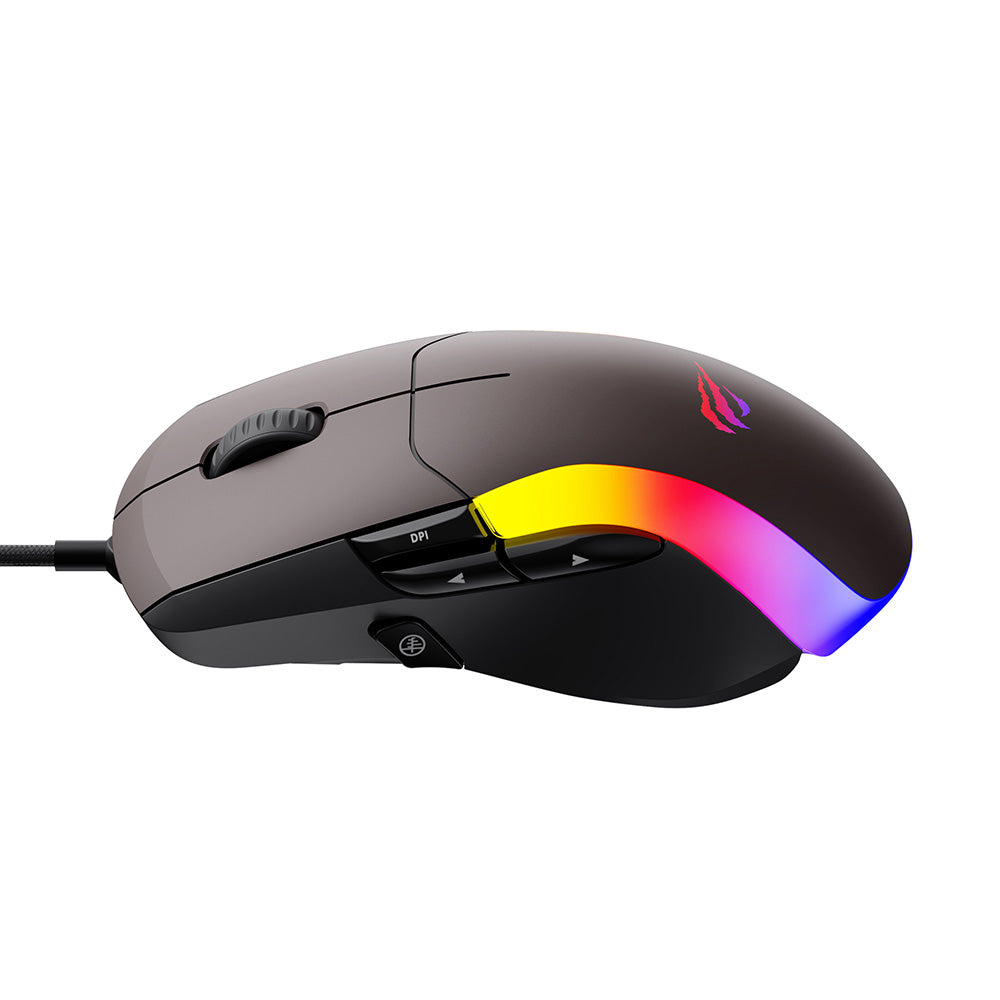 Gamingmus med kabel USB HAVIT MS959S, RGB, 1200DPI - 8000DPI, 1.6m, Sort Okker