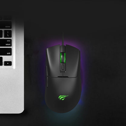 Gamingmus med kabel USB HAVIT MS966, RGB, 800DPI - 12000DPI, 1.6m, Sort