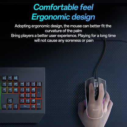 Gamingmus med kabel USB Yesido KB20, RGB, 1000DPI - 7200DPI, Sort