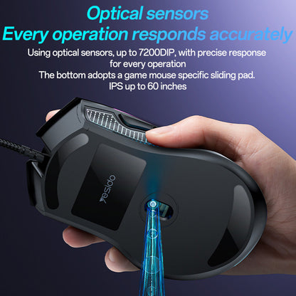 Gamingmus med kabel USB Yesido KB20, RGB, 1000DPI - 7200DPI, Sort