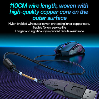 Gamingmus med kabel USB Yesido KB20, RGB, 1000DPI - 7200DPI, Sort