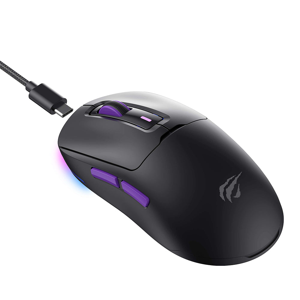 Gamingmus trådløs HAVIT MS969WB, RGB, 1000DPI - 16000DPI, BT / Wi-Fi / Kablet, Sort