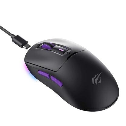 Gamingmus trådløs HAVIT MS969WB, RGB, 1000DPI - 16000DPI, BT / Wi-Fi / Kablet, Sort