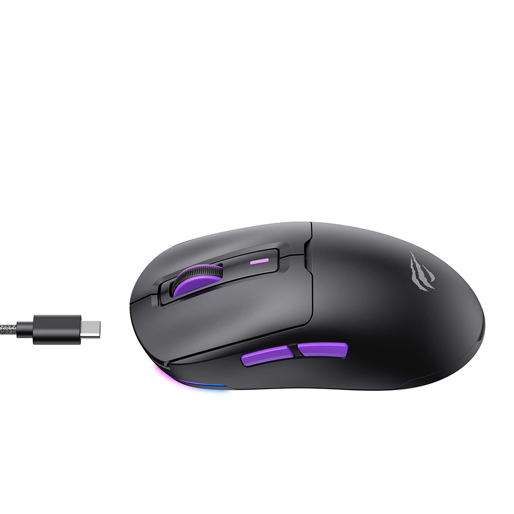 Gamingmus trådløs HAVIT MS969WB, RGB, 1000DPI - 16000DPI, BT / Wi-Fi / Kablet, Sort