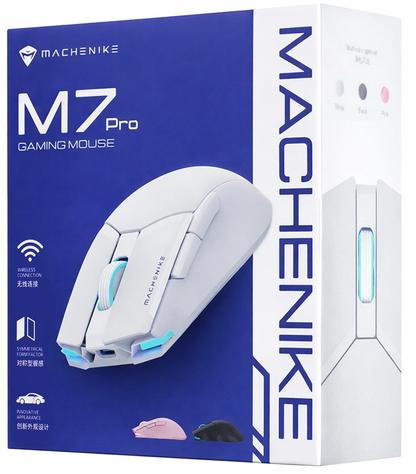 Trådløs gamingmus Machenike M7 Pro, RGB, 1000 DPI - 26000 DPI, hvid