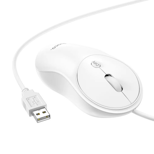 Kablet USB-mus HOCO GM13, 1600DPI, Hvid