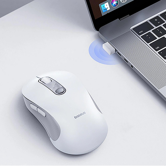 Trådløs mus Baseus F02, 1600DPI, BT / Wi-Fi, Hvid B0203302