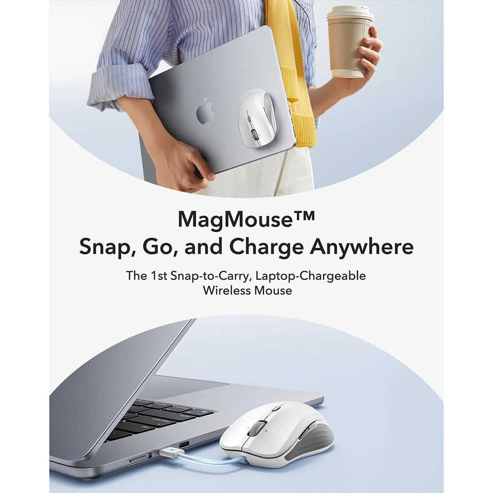 Trådløs mus ESR MagMouse, 800DPI - 4800DPI, BT / Wi-Fi, Hvid