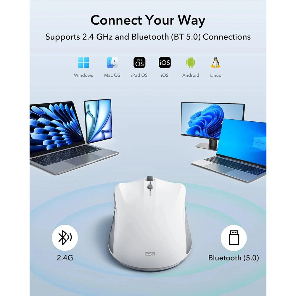 Trådløs mus ESR MagMouse, 800DPI - 4800DPI, BT / Wi-Fi, Hvid