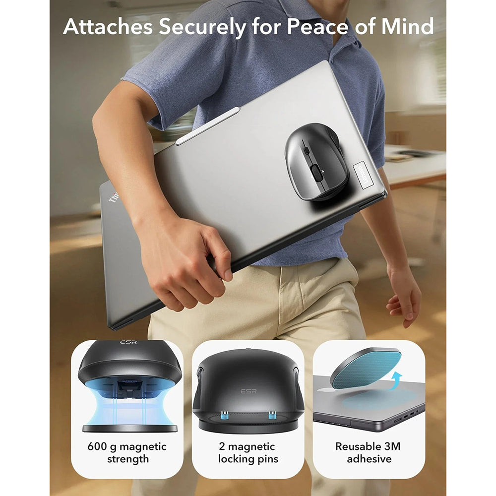 Trådløs mus ESR MagMouse, 800DPI - 4800DPI, BT / Wi-Fi, Sort