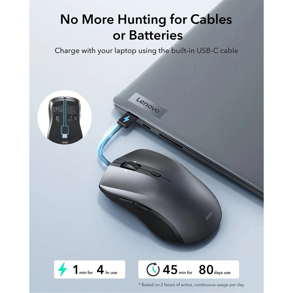 Trådløs mus ESR MagMouse, 800DPI - 4800DPI, BT / Wi-Fi, Sort