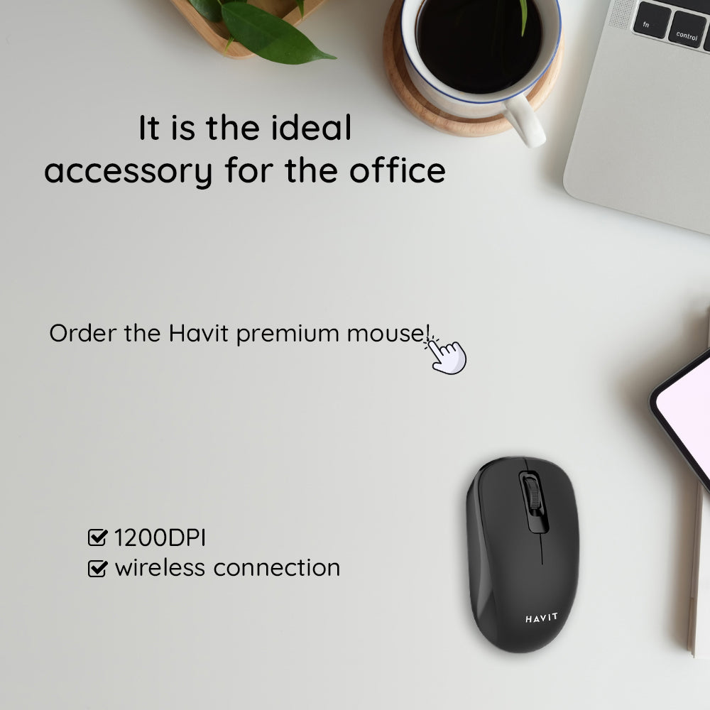 HAVIT MS626GT Wireless Mouse, 1200DPI, Black Grey