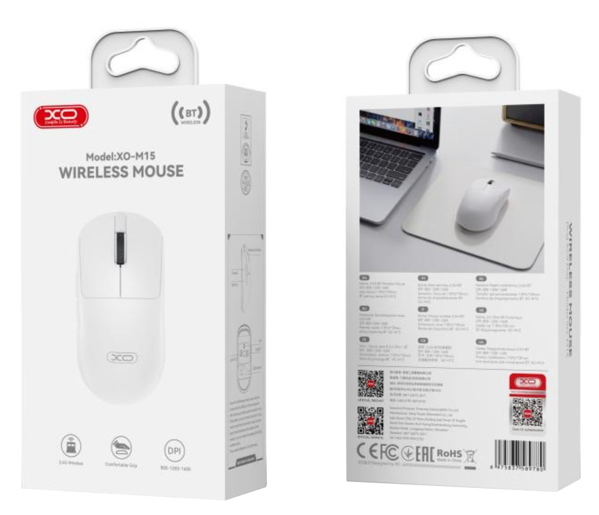 Trådløs mus XO Design M15, 1600DPI, BT / Wi-Fi, Hvid