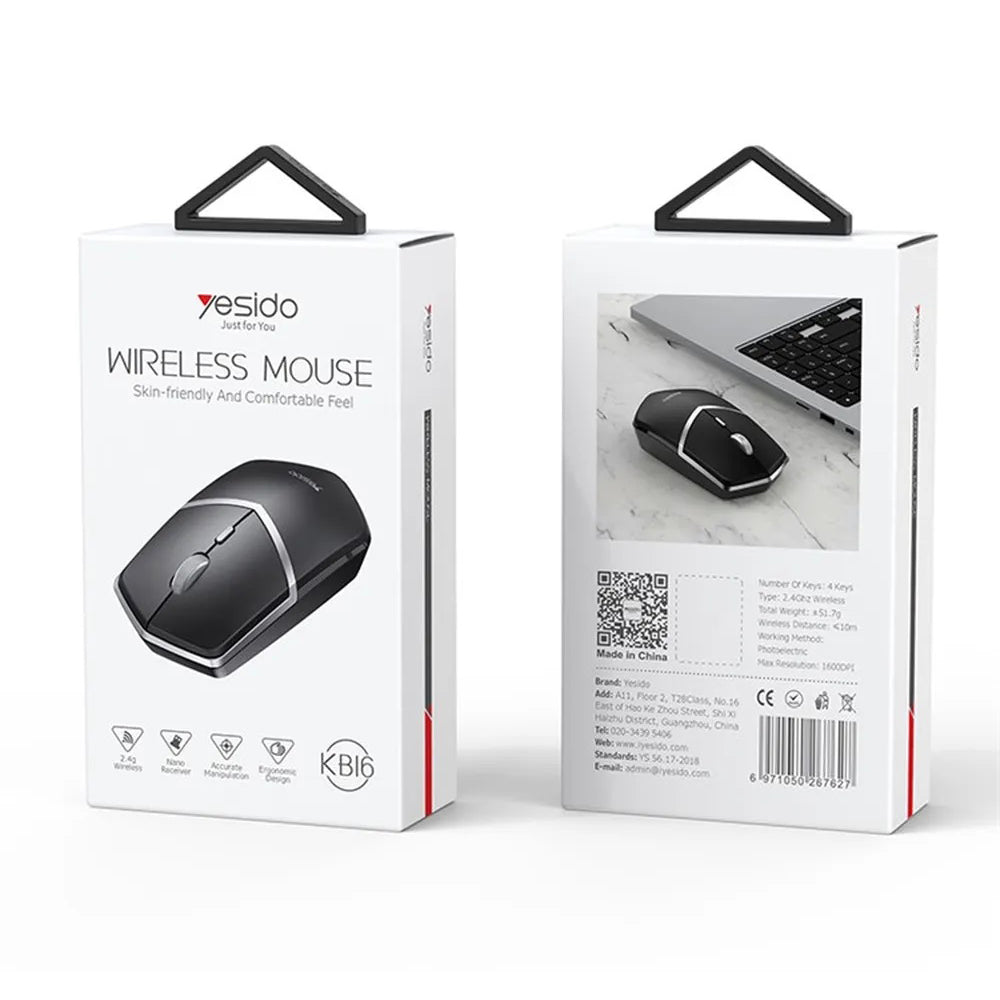 Wireless Mouse Yesido KB16, 1600DPI, Black