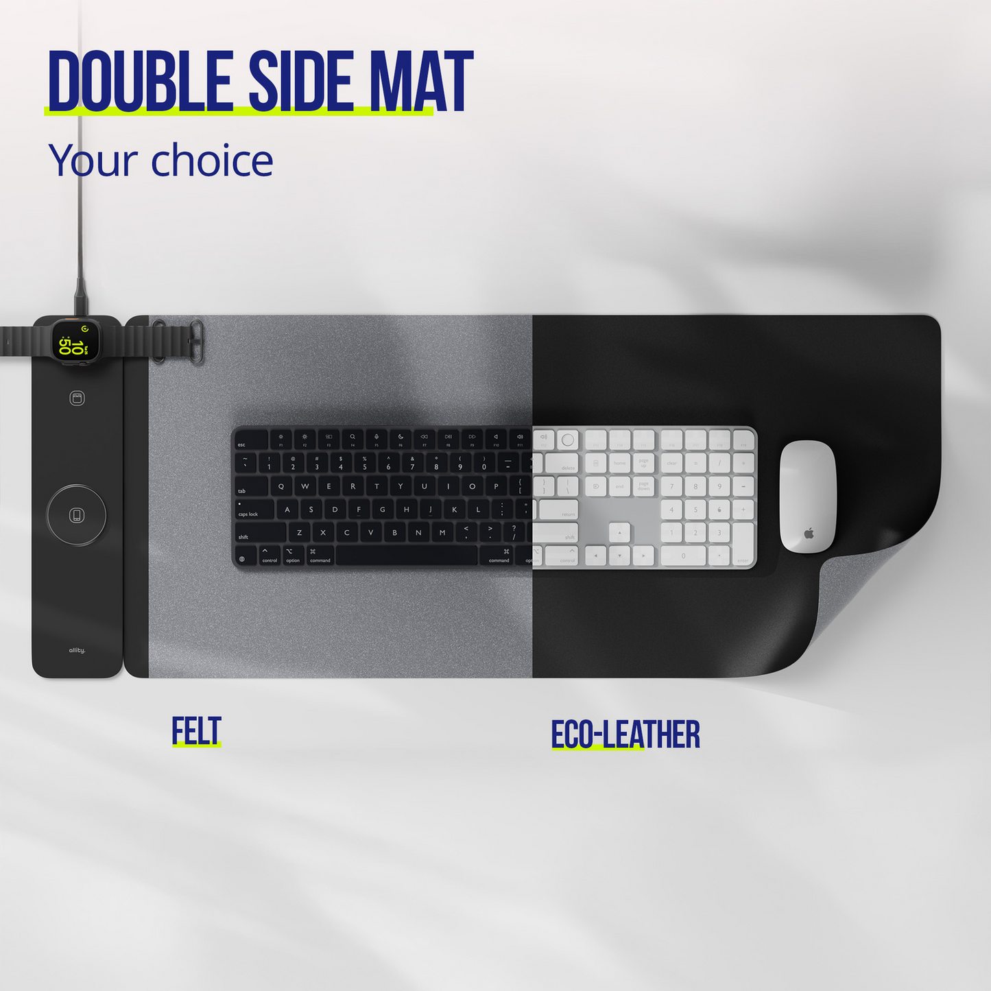Allity MousePad. ALP-100 4i1 med trådløs opladning til telefon / ur / høretelefoner, sort