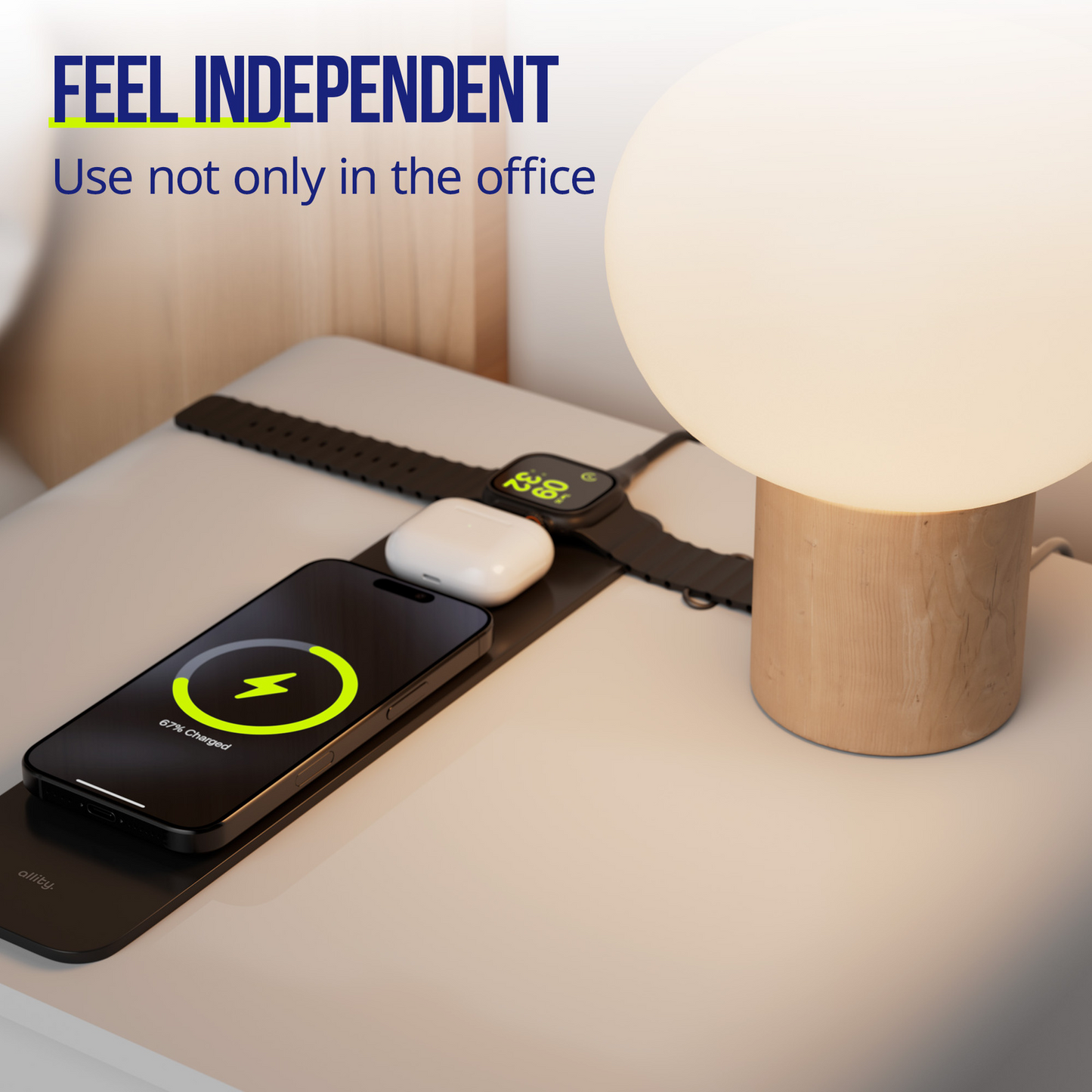 Allity MousePad. ALP-100 4i1 med trådløs opladning til telefon / ur / høretelefoner, sort