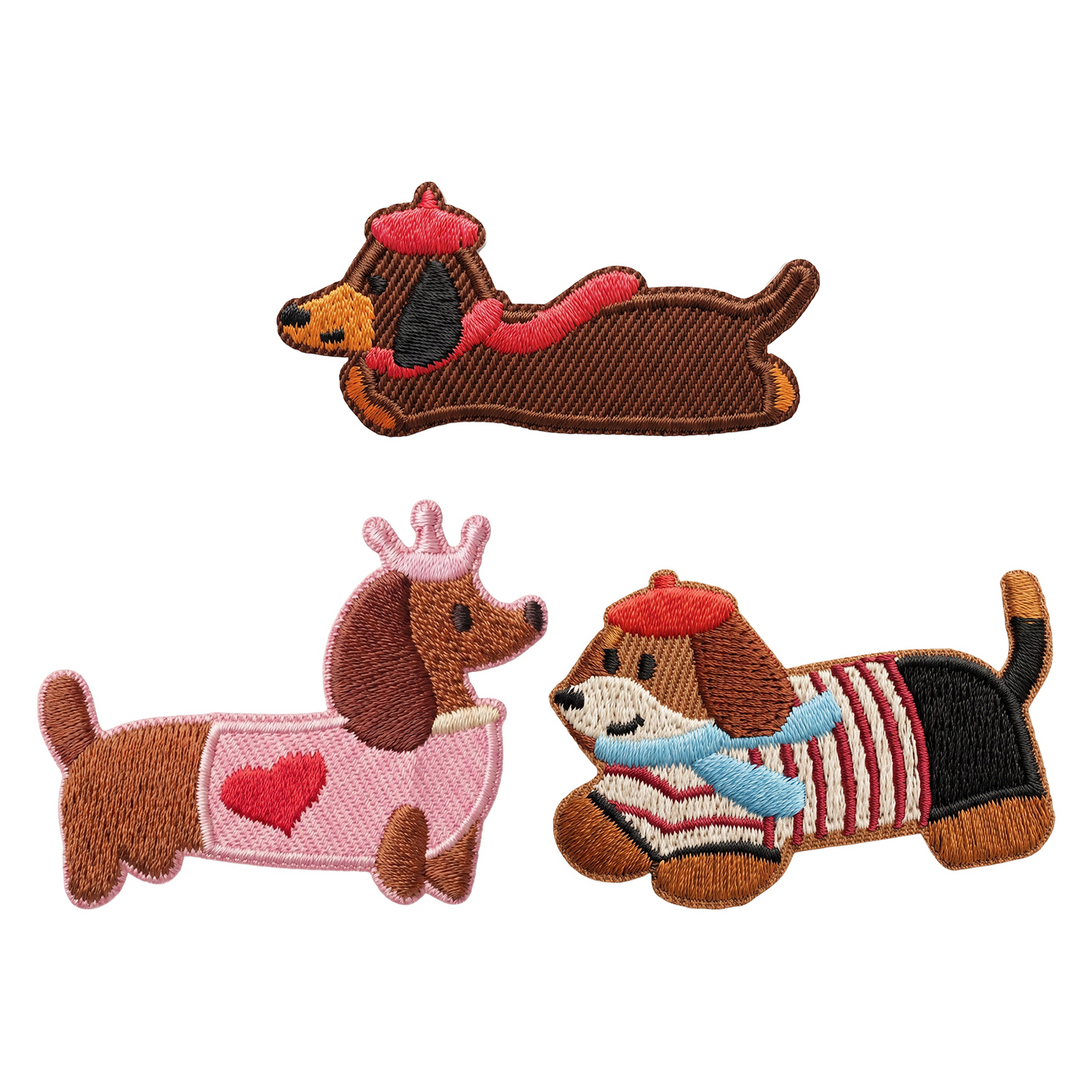 Patch / Tekstilpatch OEM Dachshund, Sæt med 3 stk, Multifarvet