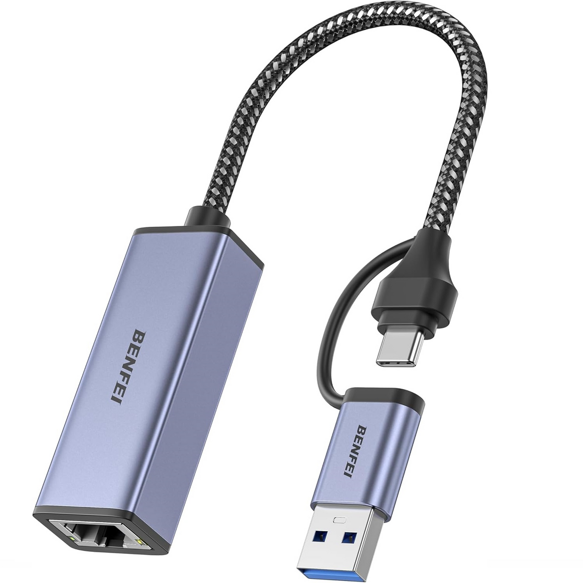 Benfei Netværkskort, RJ45, USB-C / USB, Grå