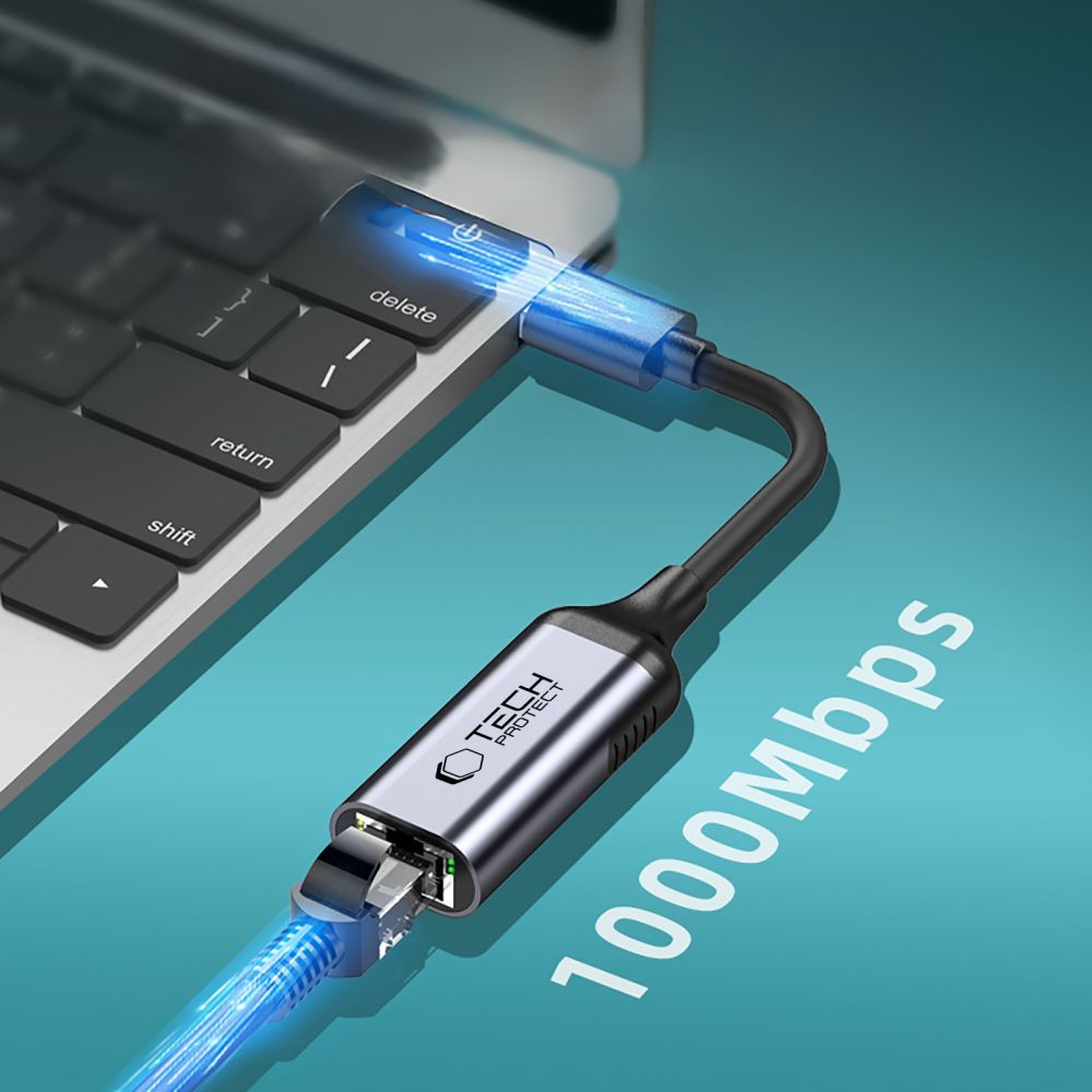 Tech-Protect Ultraboost Netværkskort, RJ45, USB 3.0, Sort