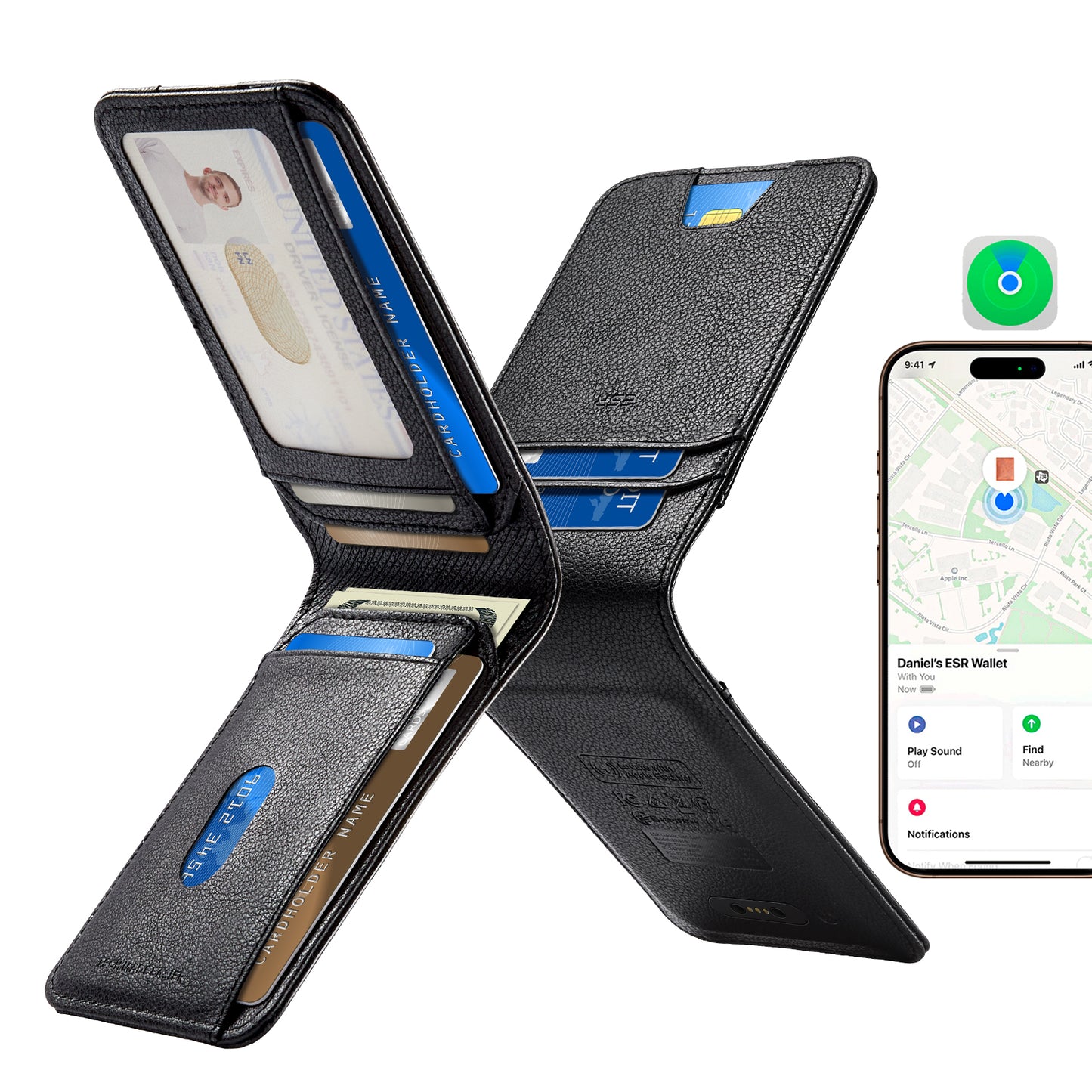 ESR Classic Geo pung med Find My funktion og RFID beskyttelse, Sort