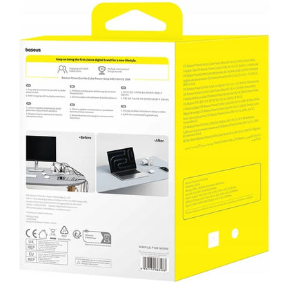 Forlængerledning Baseus PowerCombo 7in1, 20W, 3A, 3 x USB-A - 1 x USB-C - 3 x Schuko, Hvid E00066401213-00