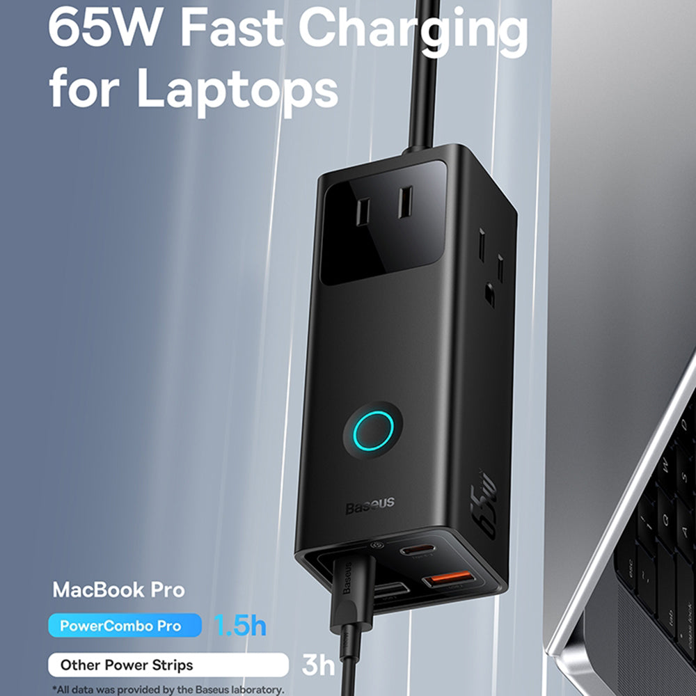 Baseus PowerCombo US forlængerledning, 3 x stik, Sort PSLA020101