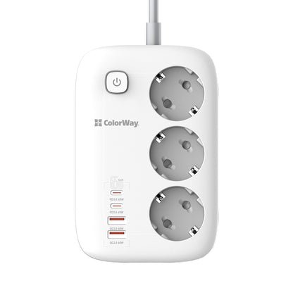 Forlængerledning ColorWay, 3 x Schuko, Hvid