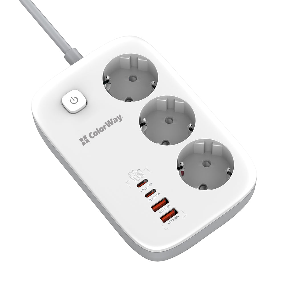 Forlængerledning ColorWay, 3 x Schuko, Hvid