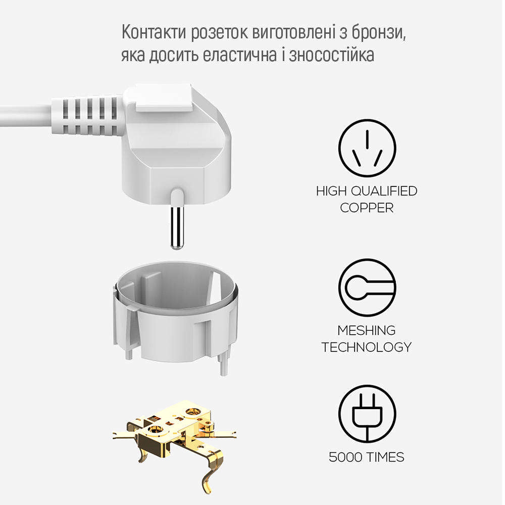 ColorWay forlængerledning, 6 x Schuko, Hvid