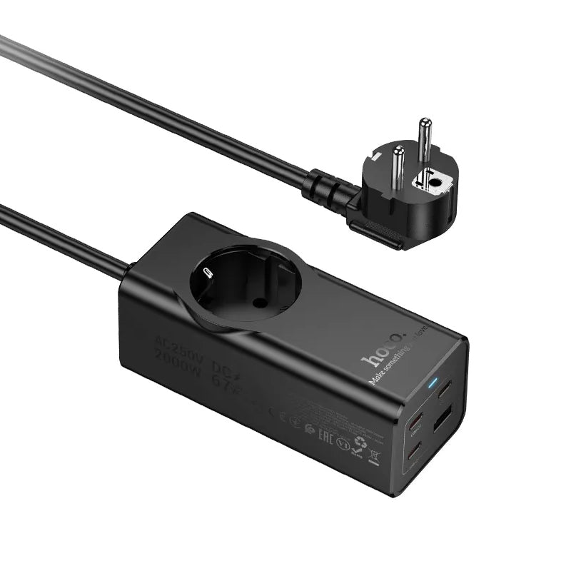 Forlængerledning HOCO NS9, 1 x Schuko, Sort