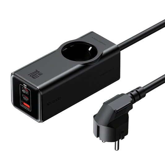 Forlængerledning McDodo CH-4620, 1 x Schuko - 1 x USB-A - 2 x USB-C, Sort