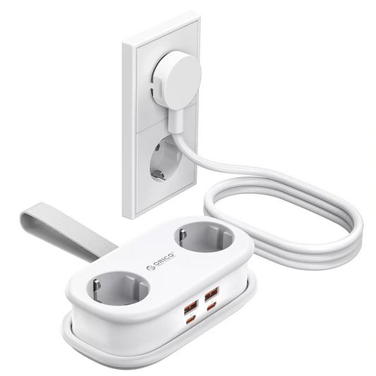 Orico forlængerledning AP3, 2 x Schuko - 2 x USB-A - 2 x USB-C, Hvid