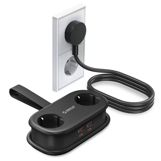 Orico AP3 forlængerledning, 2 x Schuko - 2 x USB-A - 2 x USB-C, Sort