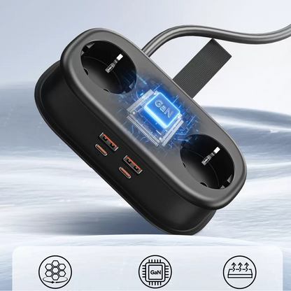 Orico AP3 forlængerledning, 2 x Schuko - 2 x USB-A - 2 x USB-C, Sort
