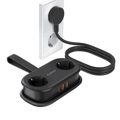 Orico APP forlængerledning, 2 x Schuko - 2 x USB-A - 1 x USB-C, Sort
