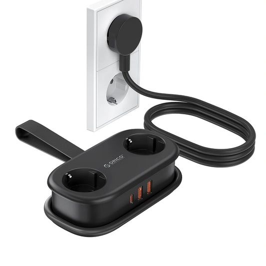 Orico APP forlængerledning, 2 x Schuko - 2 x USB-A - 1 x USB-C, Sort