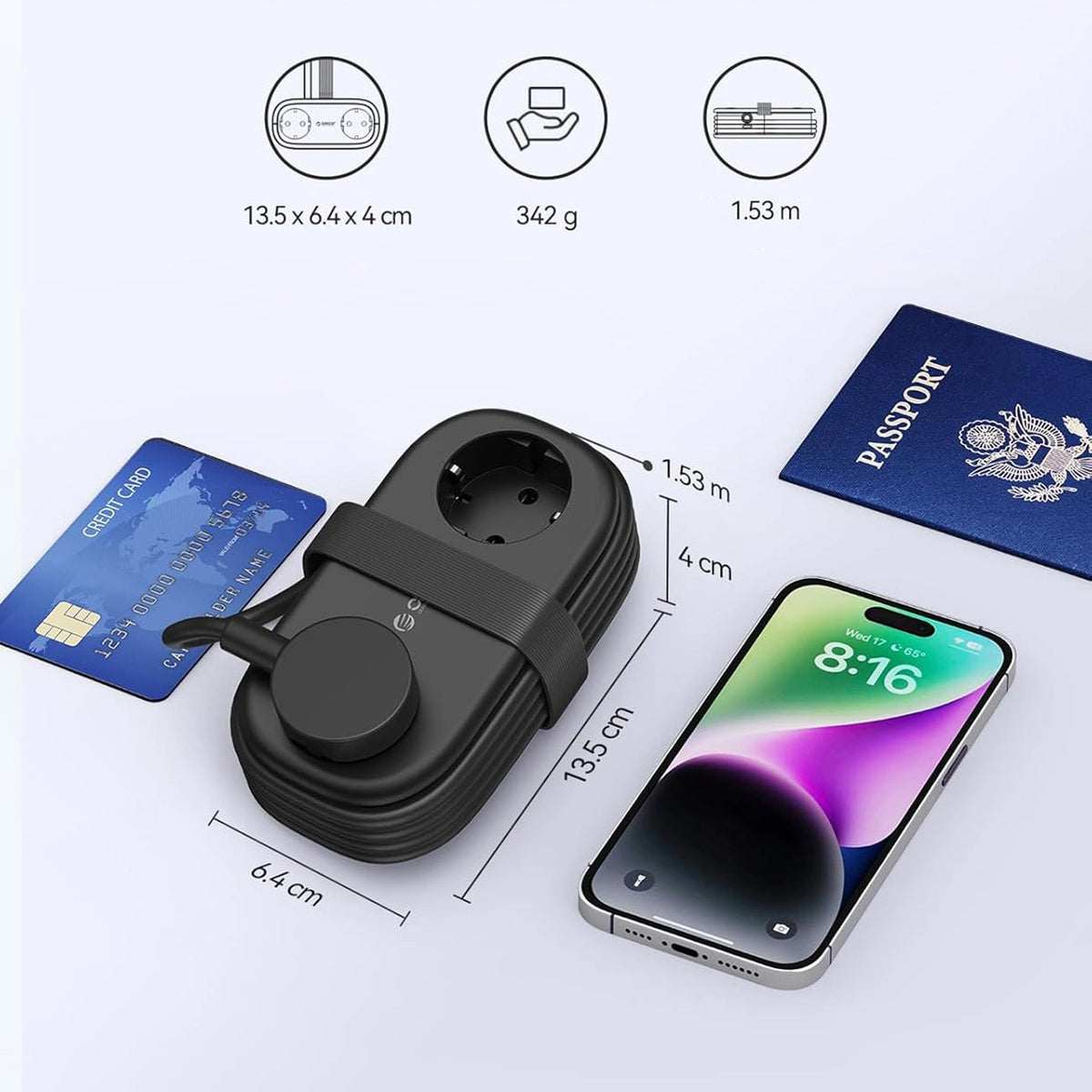 Orico APP forlængerledning, 2 x Schuko - 2 x USB-A - 1 x USB-C, Sort