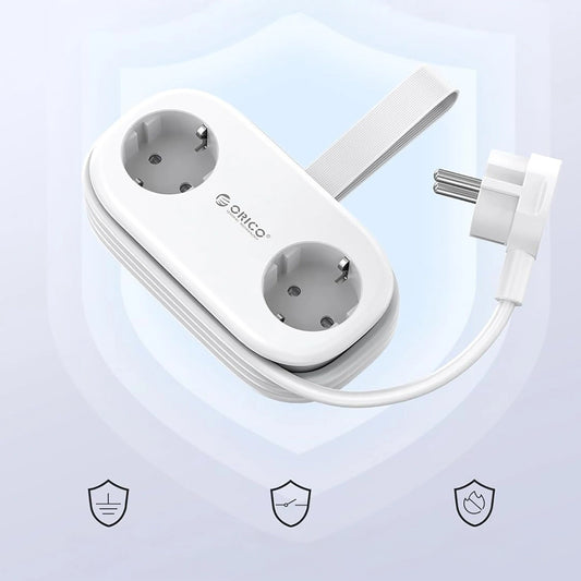 Orico APP forlængerledning, 2 x Schuko - 2 x USB-A - 1 x USB-C, Hvid