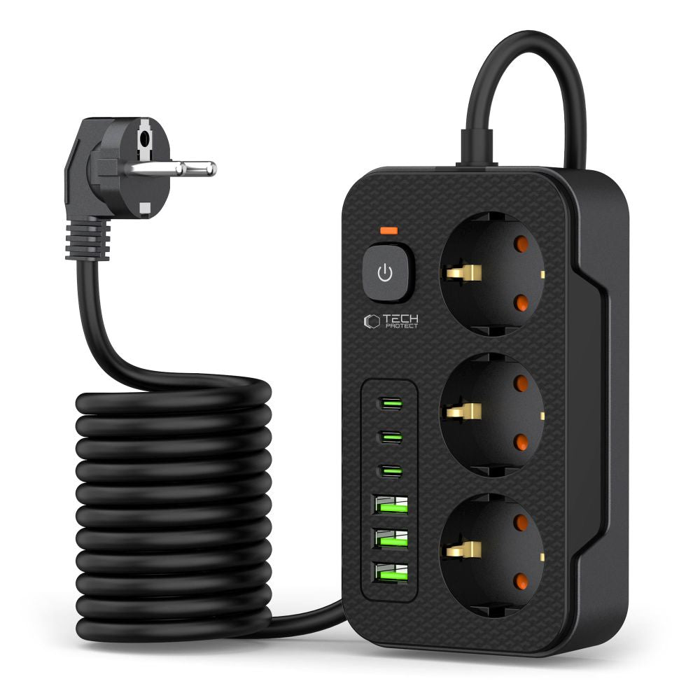 Forlængerledning Tech-Protect PC3X6, 3 x Schuko, Sort