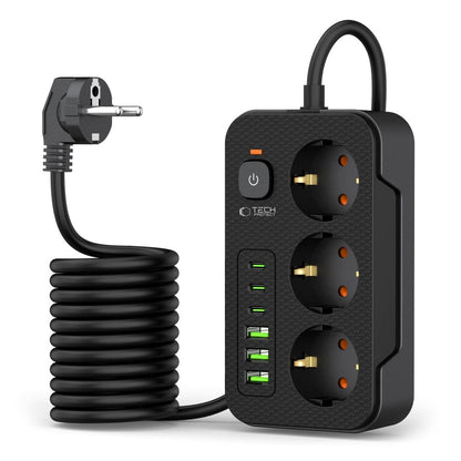 Forlængerledning Tech-Protect PC3X6, 3 x Schuko, Sort