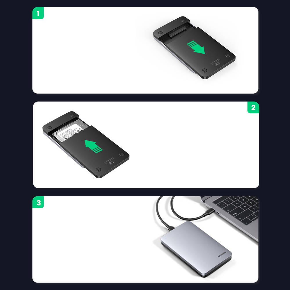 Rack UGREEN CM300 til HDD/SSD SATA 2,5", USB 3.1, grå 