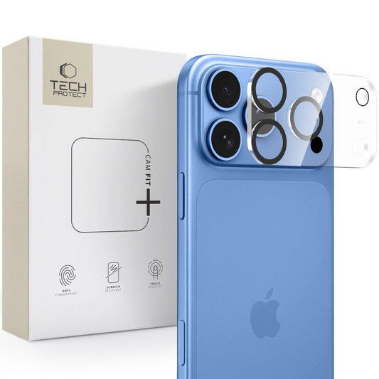 Tech-Protect Cam Fit+ bagkamera beskyttelsesramme til Apple iPhone 18 Pro Max, hærdet glas, gennemsigtig