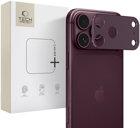 Tech-Protect Camalloy Fit+ beskyttelsesramme til bagkamera til Apple iPhone 18 Pro Max, aluminium, vinrød