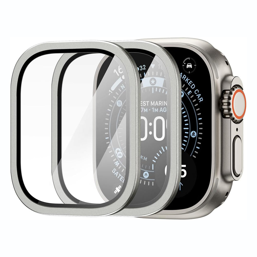 Spigen Tune with Glass-beskyttelsesramme til Apple Watch Ultra Series, sølvfarvet ACS11595