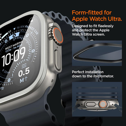Spigen Tune with Glass-beskyttelsesramme til Apple Watch Ultra Series, sølvfarvet ACS11595