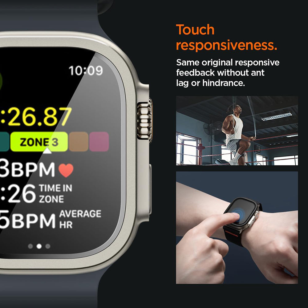 Spigen Tune with Glass-beskyttelsesramme til Apple Watch Ultra Series, sølvfarvet ACS11595