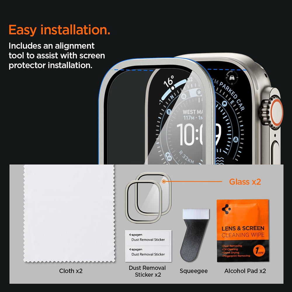 Spigen Tune with Glass-beskyttelsesramme til Apple Watch Ultra Series, sølvfarvet ACS11595