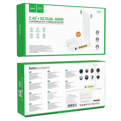 Trådløs Router HOCO HI31, Dual Band, Wi-Fi 5, Hvid