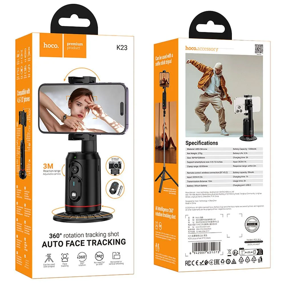 HOCO K23 Face Tracking 360-stativ, Universal, Sort